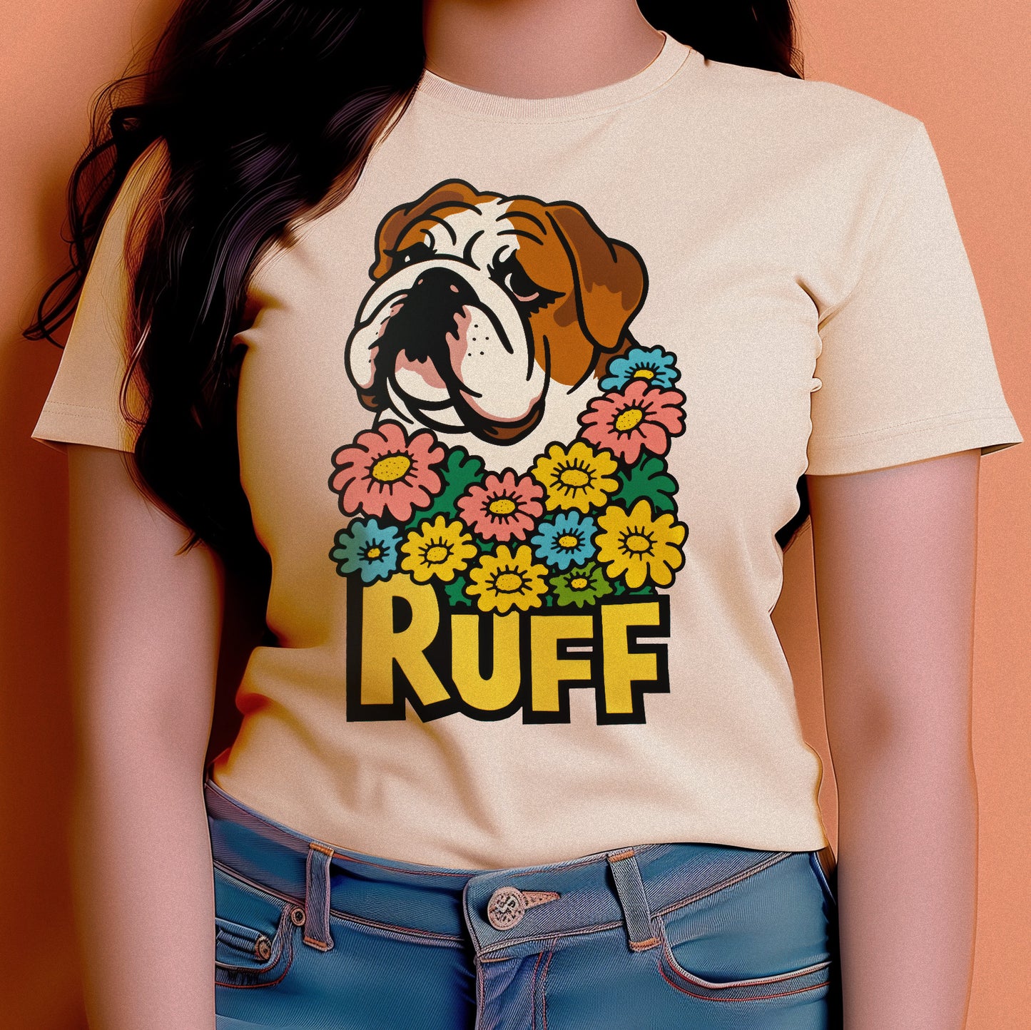 Ruff in Bloom: English Bulldog in Daisies Tee