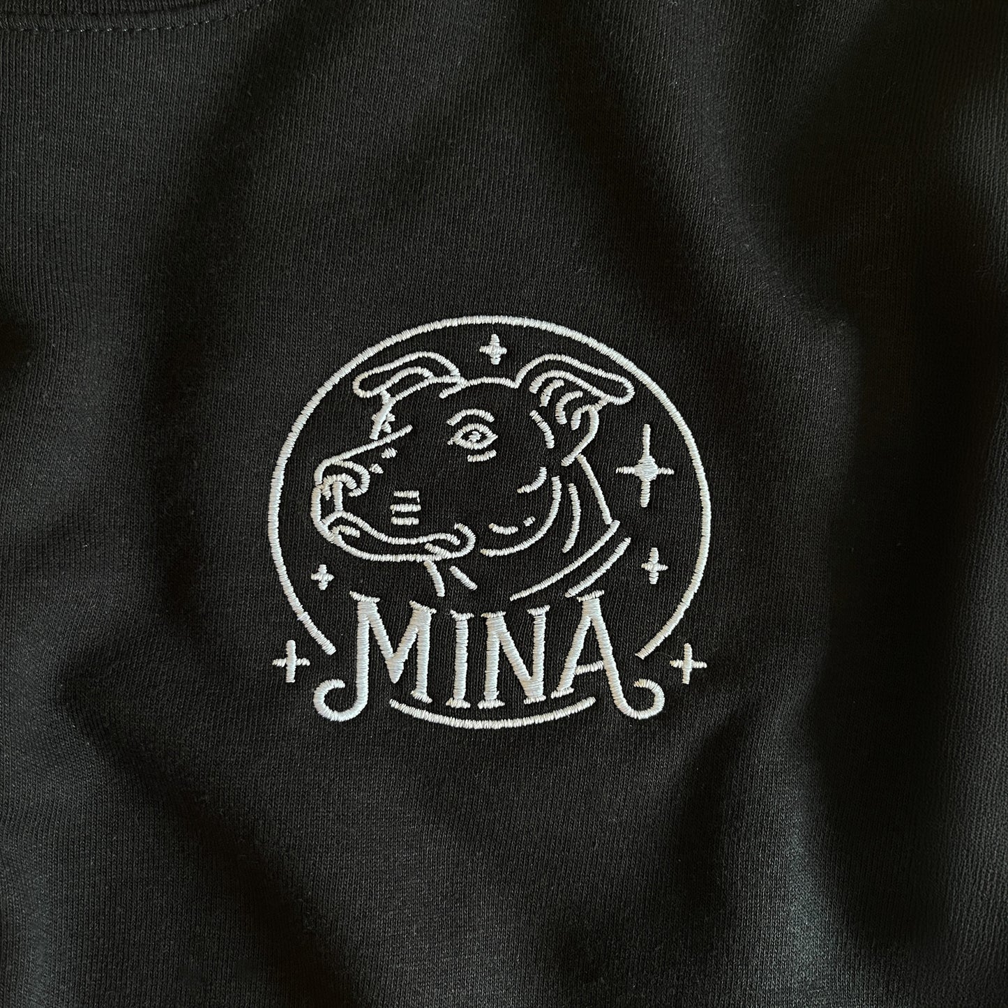 Personalized embroidered crewneck sweatshirt, one-of-a-kind dog portrait