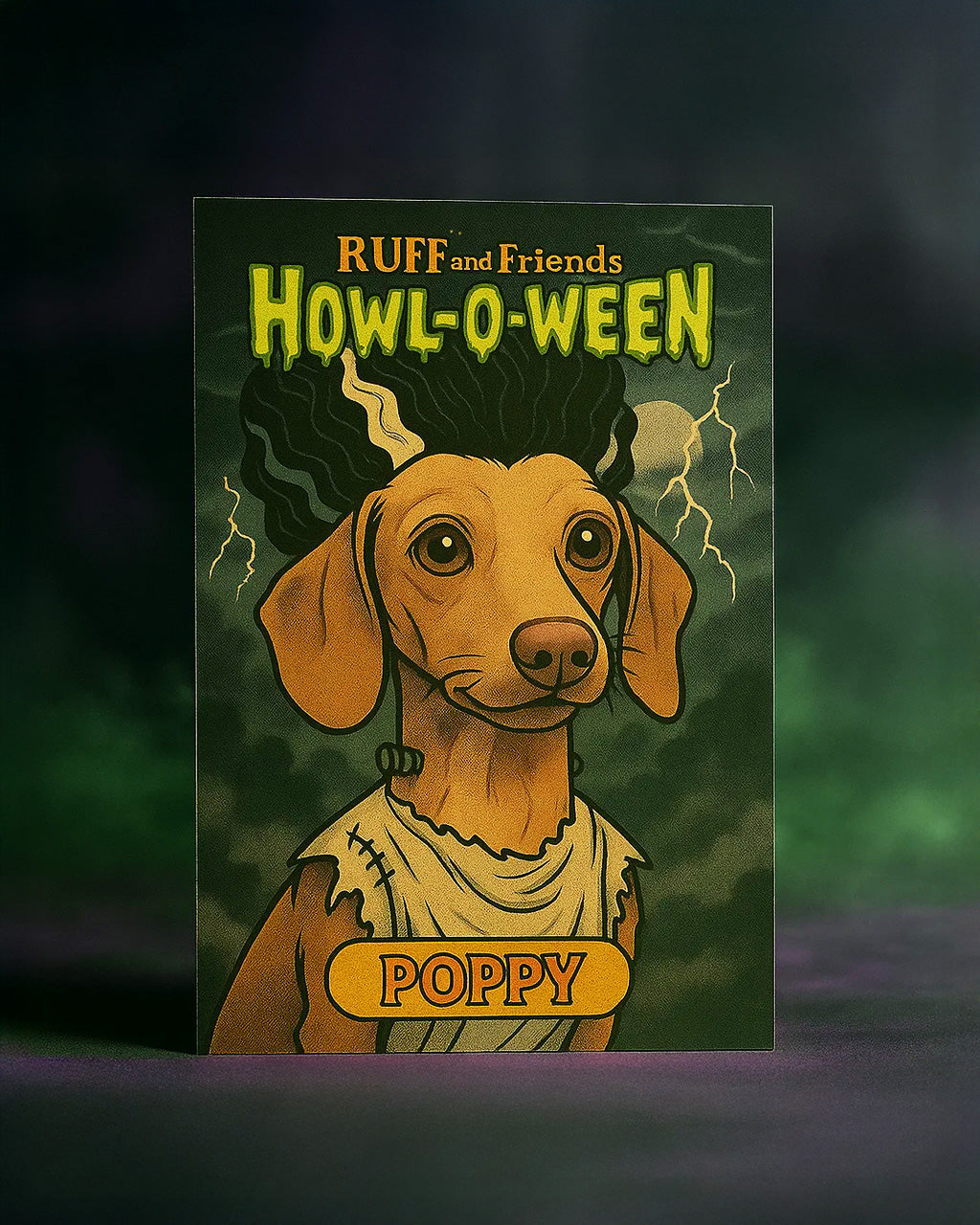 Howl-O-Ween Limited Edition Bundle π Monster Pet Portrait (2βx3β Mini Print with Sticker Backing & Digital Download) + Glow-in-the-Dark Dachshund Mummy Sticker