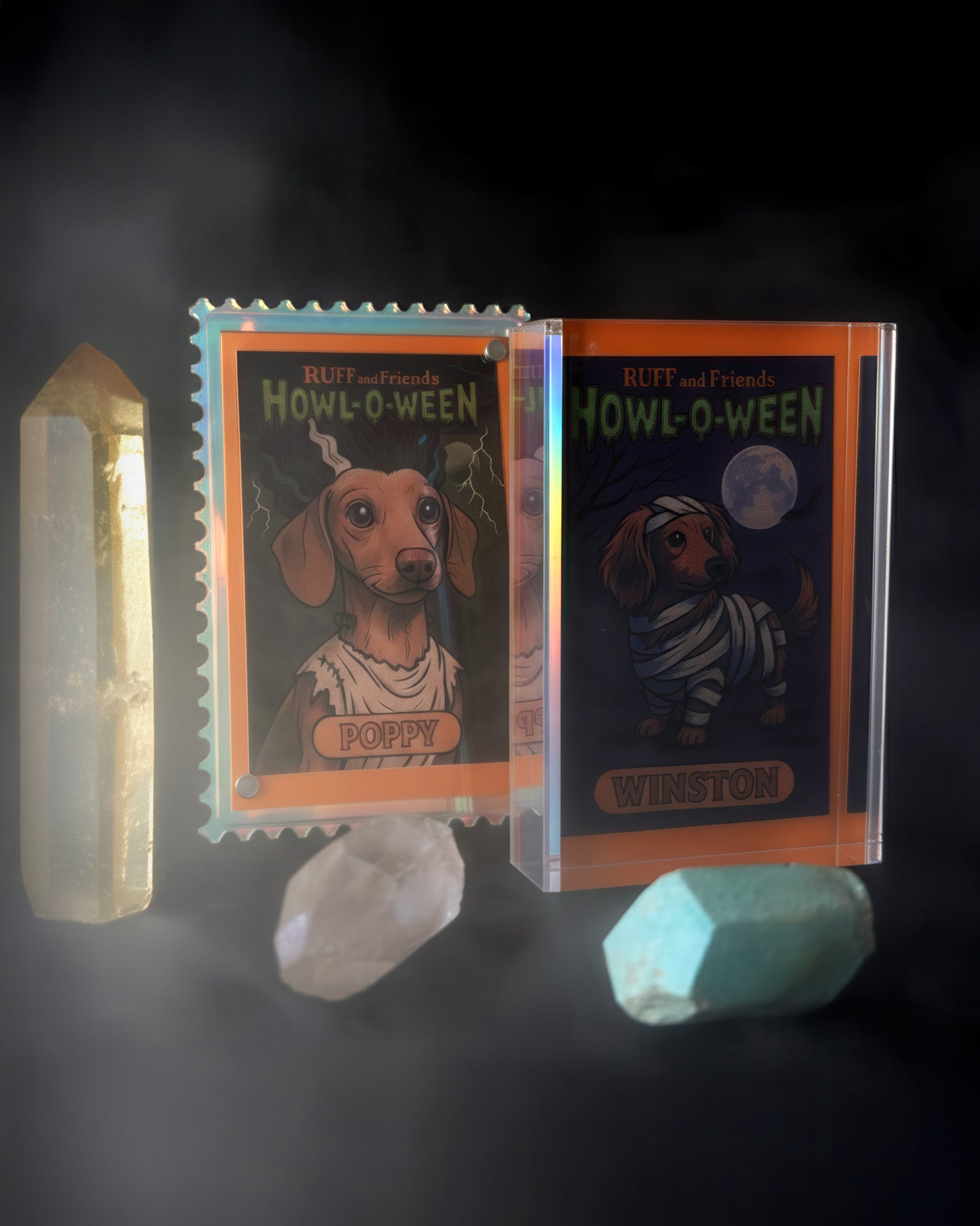 Howl-O-Ween Limited Edition Bundle π Monster Pet Portrait (2βx3β Mini Print with Sticker Backing & Digital Download) + Glow-in-the-Dark Dachshund Mummy Sticker
