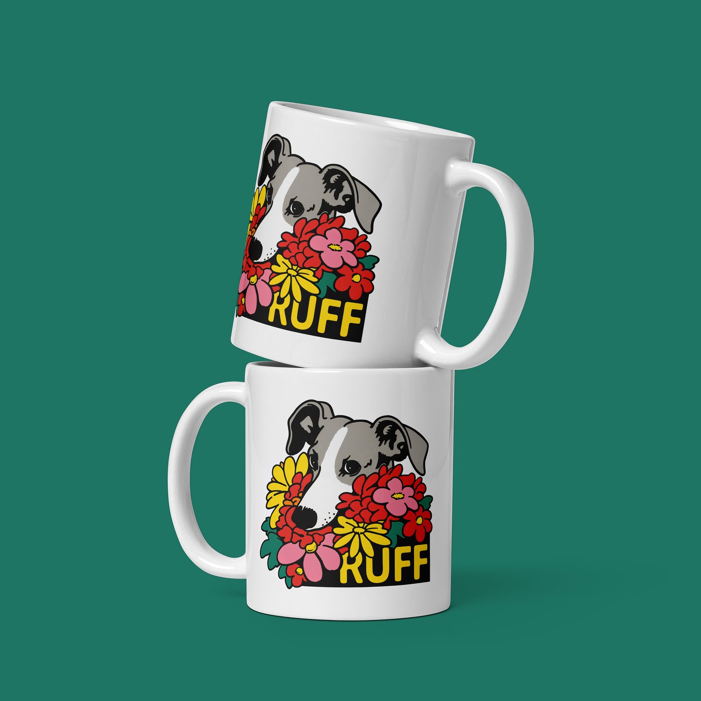Ruff in Bloom: Greyhound, Whippet, Italian Greyhound, Sighthound Mug