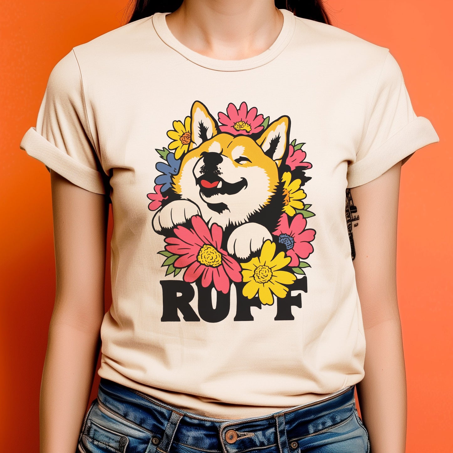 Ruff in Bloom: Shiba Inu Doge Laying in Daisies Tee