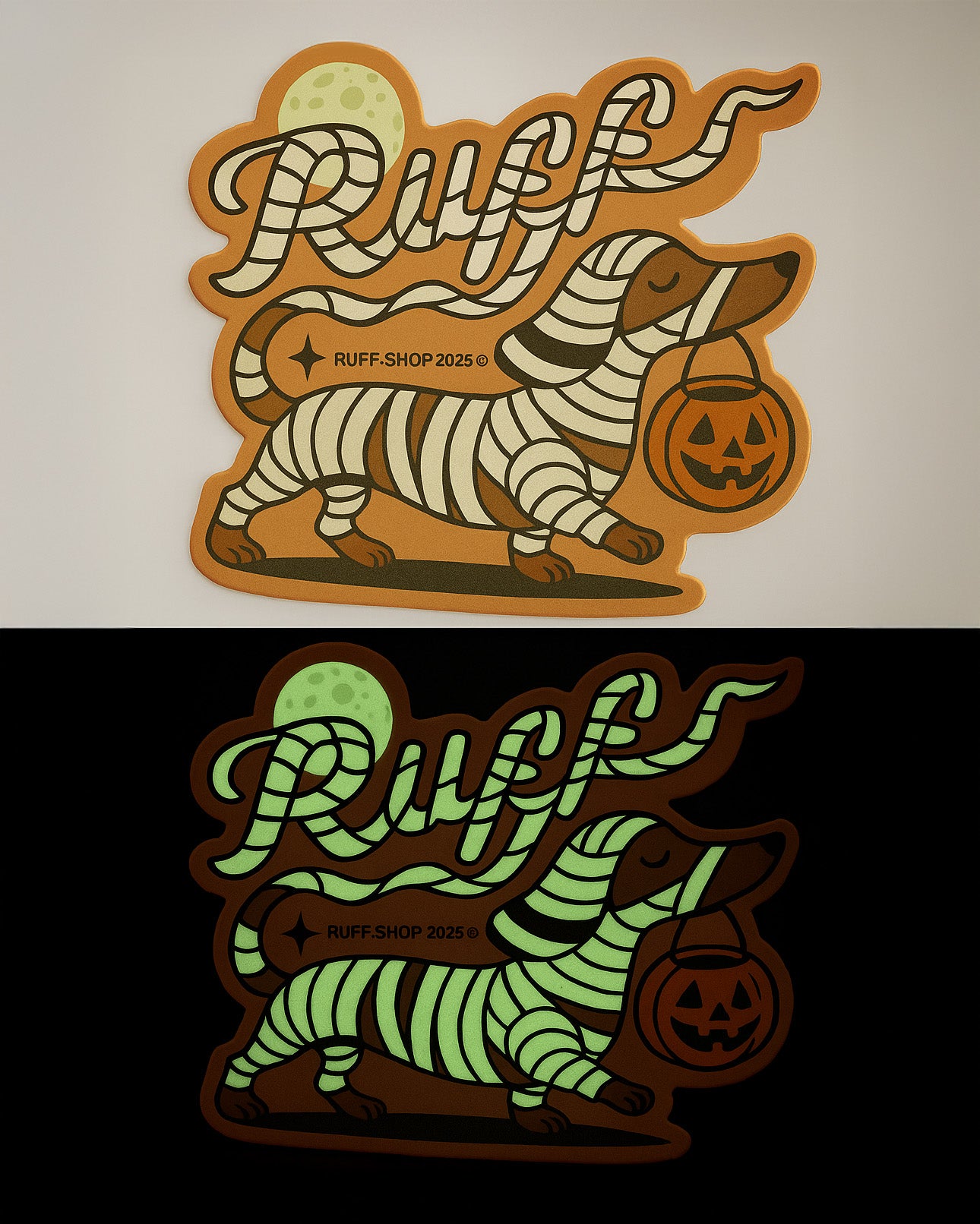 Howl-O-Ween Limited Edition Bundle π Monster Pet Portrait (2βx3β Mini Print with Sticker Backing & Digital Download) + Glow-in-the-Dark Dachshund Mummy Sticker
