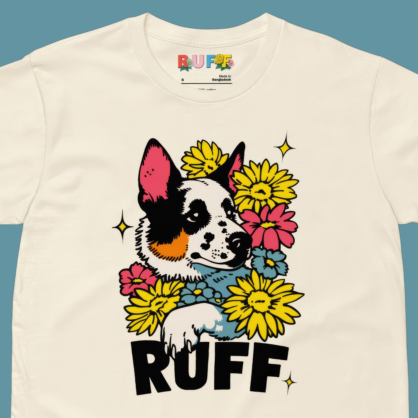 Ruff in Bloom: Cattle Dog Sitting in Flowers Tee