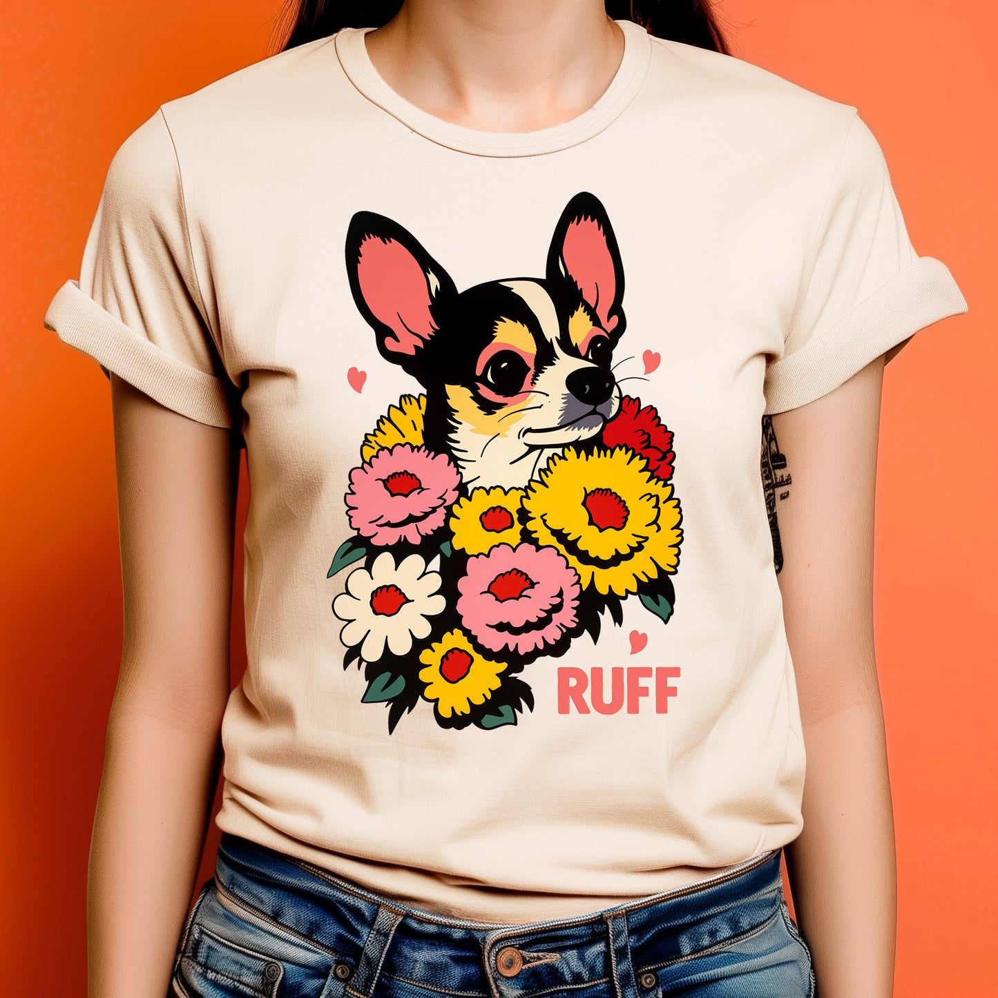 Ruff in Bloom: Chihuahua Among the Flowers Tee