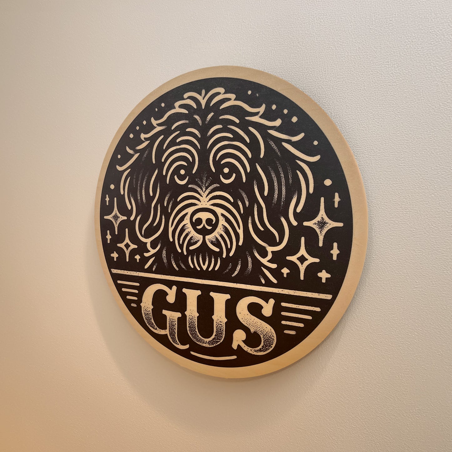 Personalized wooden wall art, one-of-a-kind dog portrait