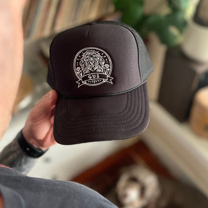 Personalized trucker hat, one-of-a-kind dog portrait