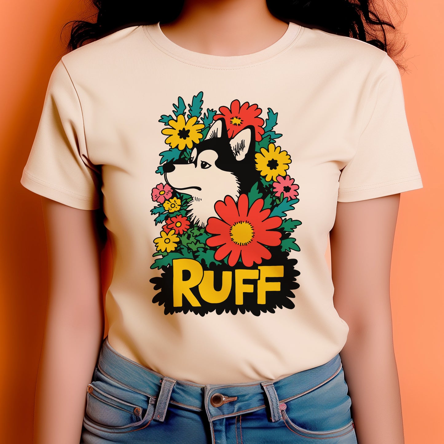 Ruff in Bloom: Husky in Flowers Graphic Tee