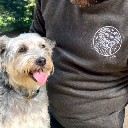 Personalized embroidered crewneck sweatshirt, one-of-a-kind dog portrait