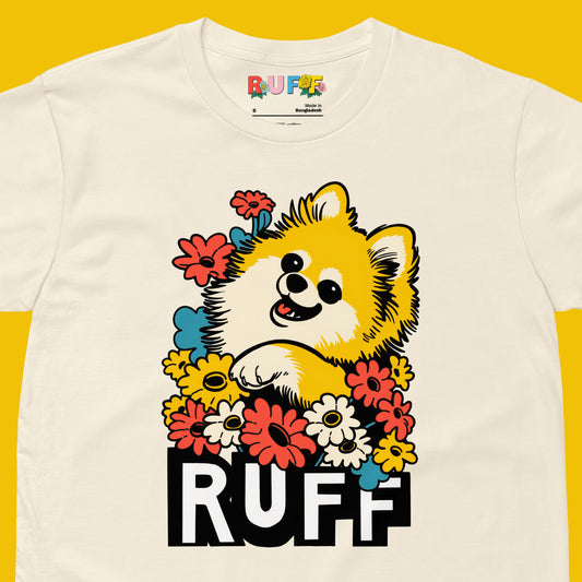 Ruff in Bloom: Pomeranian in Flowers Tee