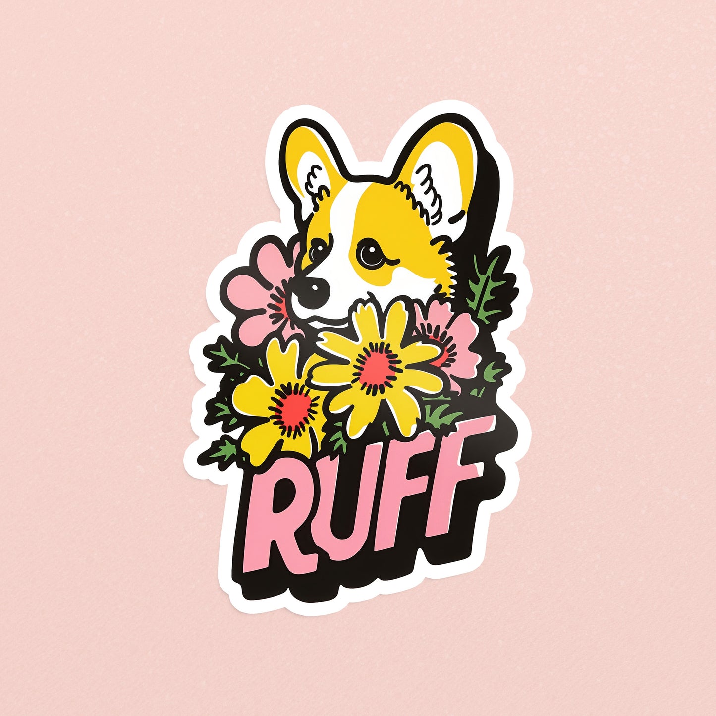 Corgi Ruff in Bloom Sticker