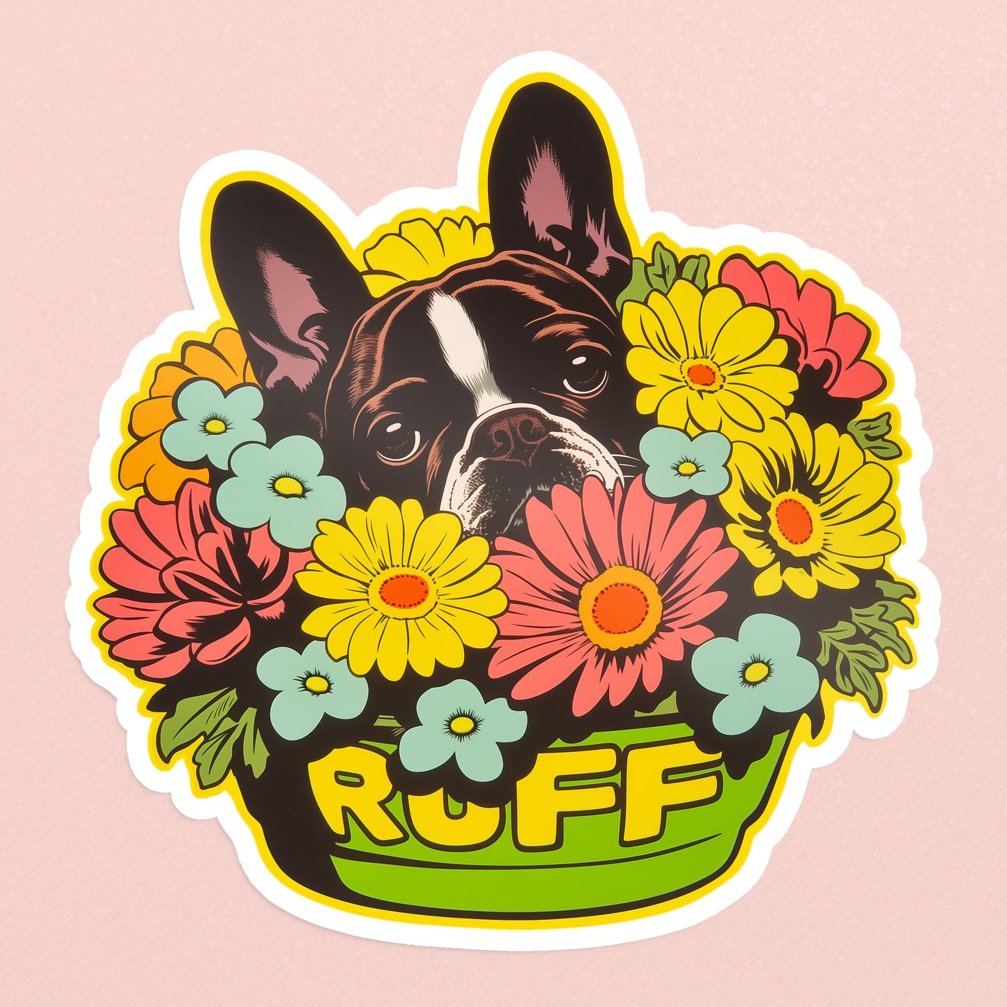 French Bulldog Ruff in Bloom Sticker