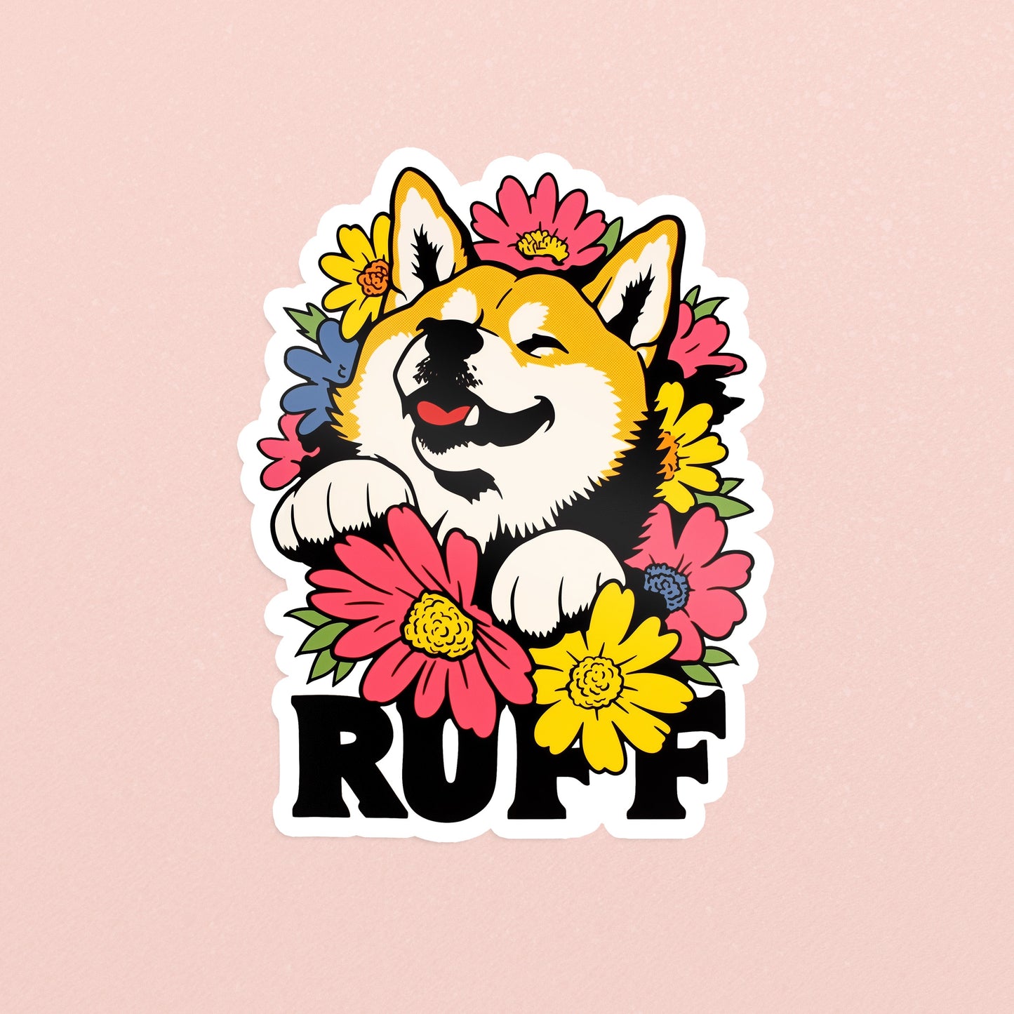 Shiba Inu Ruff in Bloom Sticker