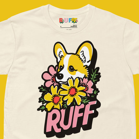 Ruff in Bloom: Corgi Among the Daisies Tee