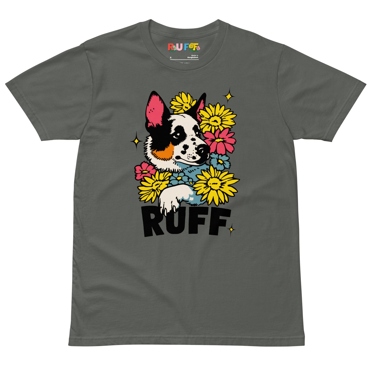 Ruff in Bloom: Cattle Dog Sitting in Flowers Tee