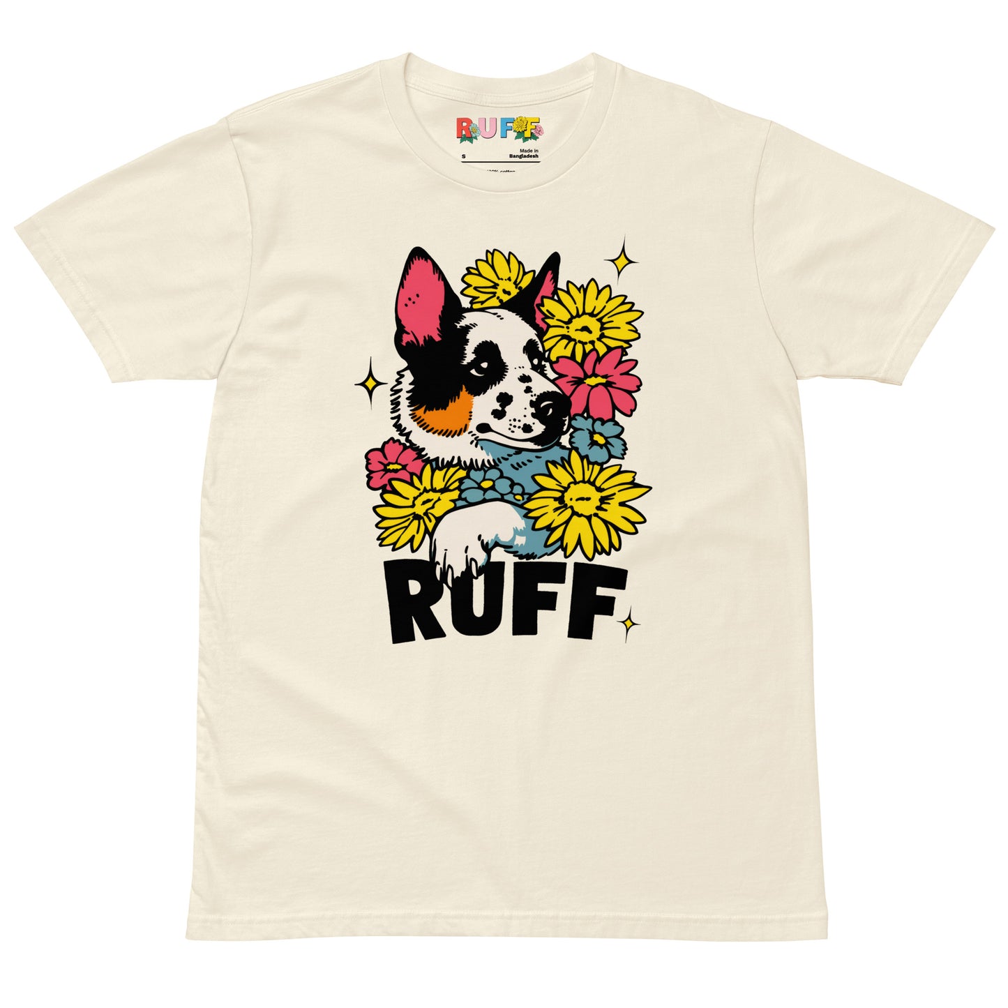 Ruff in Bloom: Cattle Dog Sitting in Flowers Tee