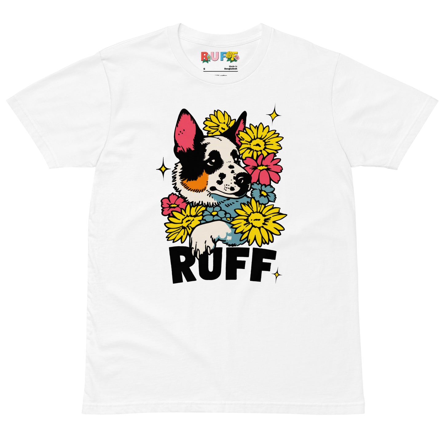 Ruff in Bloom: Cattle Dog Sitting in Flowers Tee