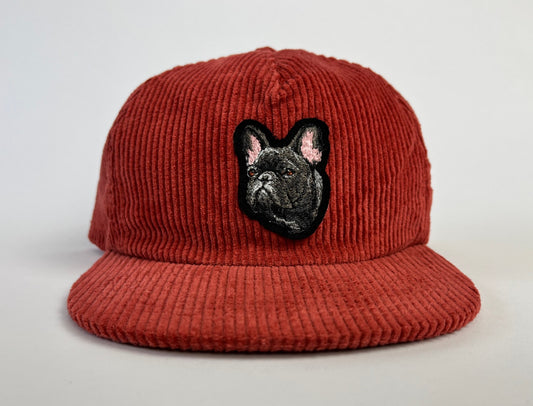 Black Frenchie Red Corduroy Hat